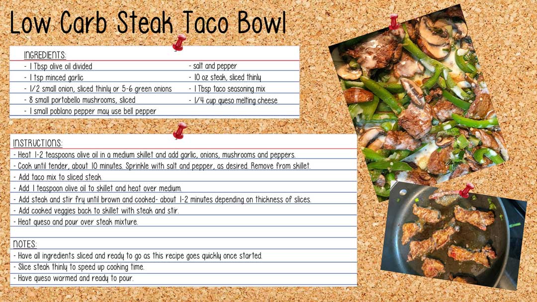 Recipe for Low Carb Taco Steak Bowl